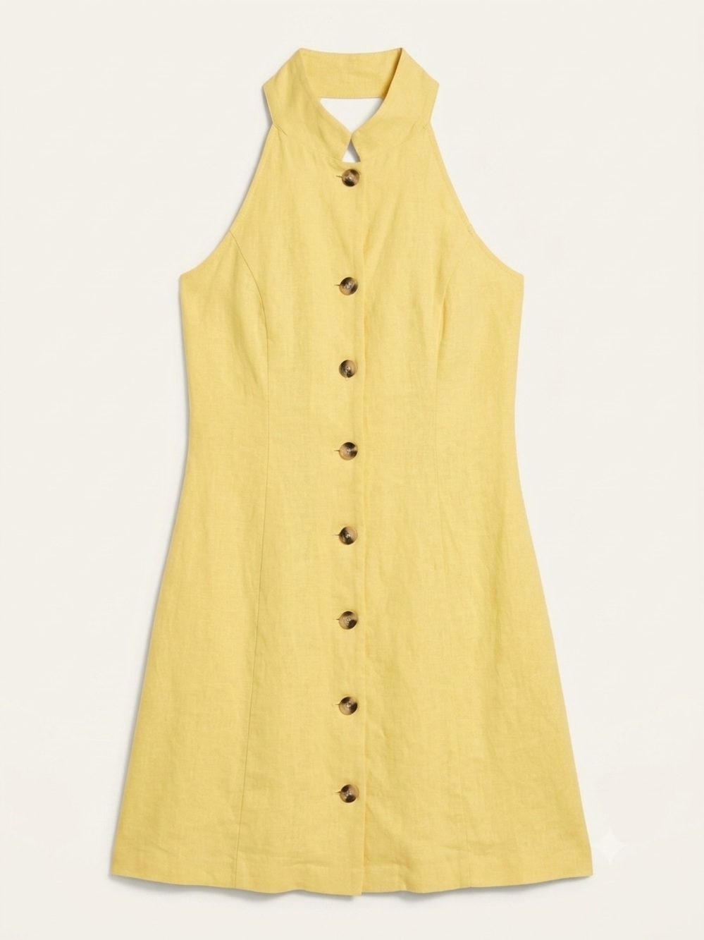 Monteau Yellow Halter Button-Front Linen Mini Dress